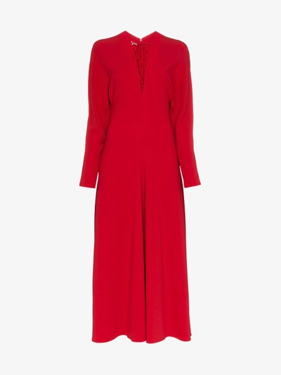 Shop Stella Mccartney Red Lace V Neck Dress