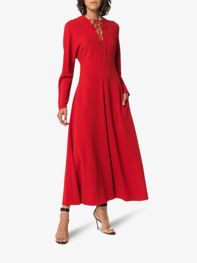 Shop Stella Mccartney Red Lace V Neck Dress