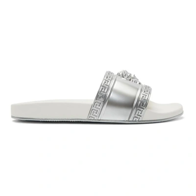 Shop Versace Silver Medusa Pool Slides In D9w Silver/