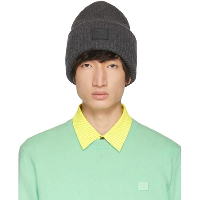 Shop Acne Studios Grey Pansy L Face Beanie In Charcmel