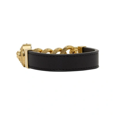 Shop Versace Black And Gold Leather Medusa Bracelet In K41t Black