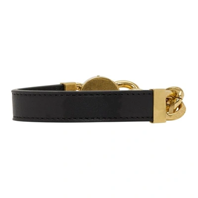 Shop Versace Black And Gold Leather Medusa Bracelet In K41t Black