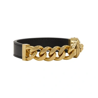 Shop Versace Black And Gold Leather Medusa Bracelet In K41t Black