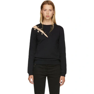 Shop Versus Black Safety Pin Slit Sweatshirt In B1008 Black