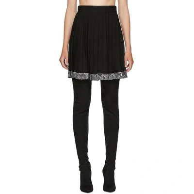 Shop Versace Black Pleated Logo Band Skirt In A1008 Black