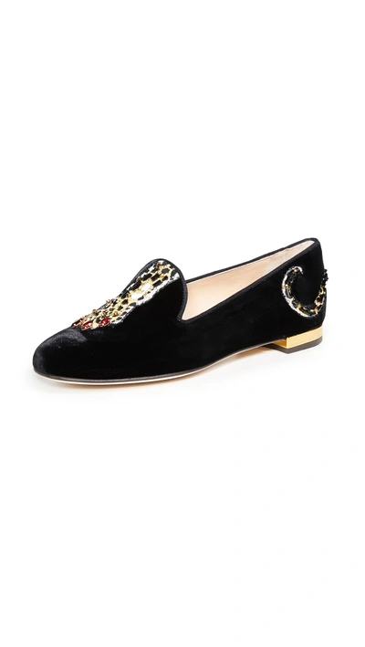Shop Charlotte Olympia Tiger Paw Loafers In Black