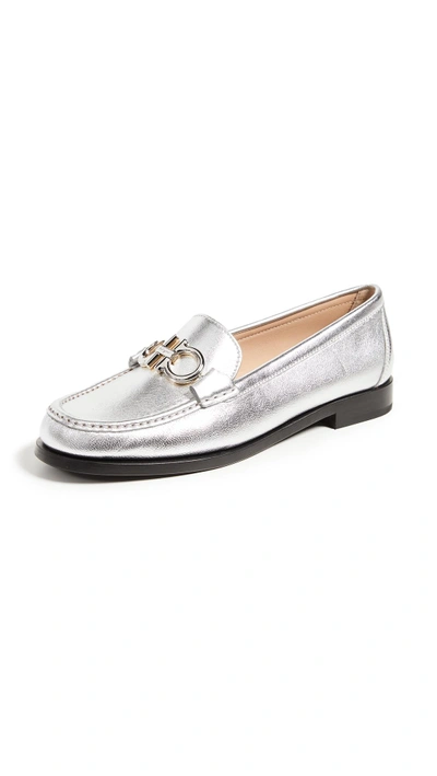 Shop Ferragamo Rolo Loafers In Silver