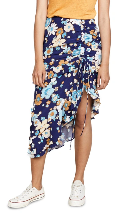 Shop For Love & Lemons Magnolia Shirred Midi Skirt In Midnight Blossom