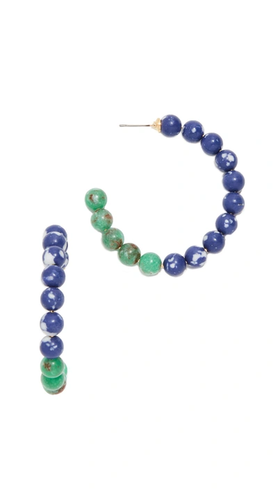 Shop Lele Sadoughi Stone Hoop Earrings In Emerald/blue