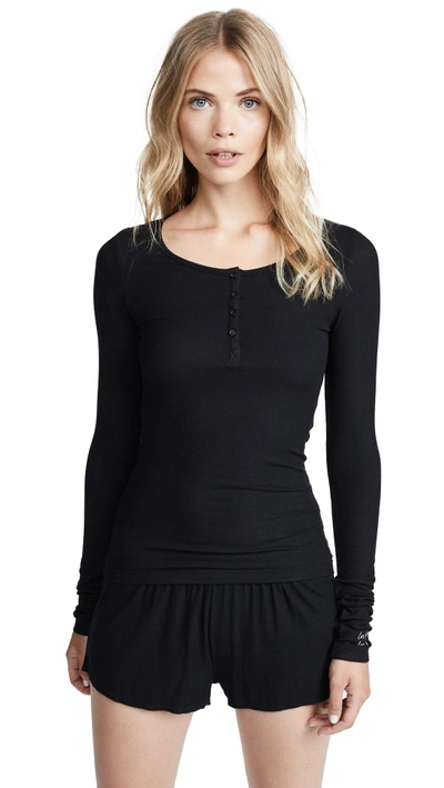 Shop Les Girls Les Boys Fine Rib Long Sleeve Henley In Black