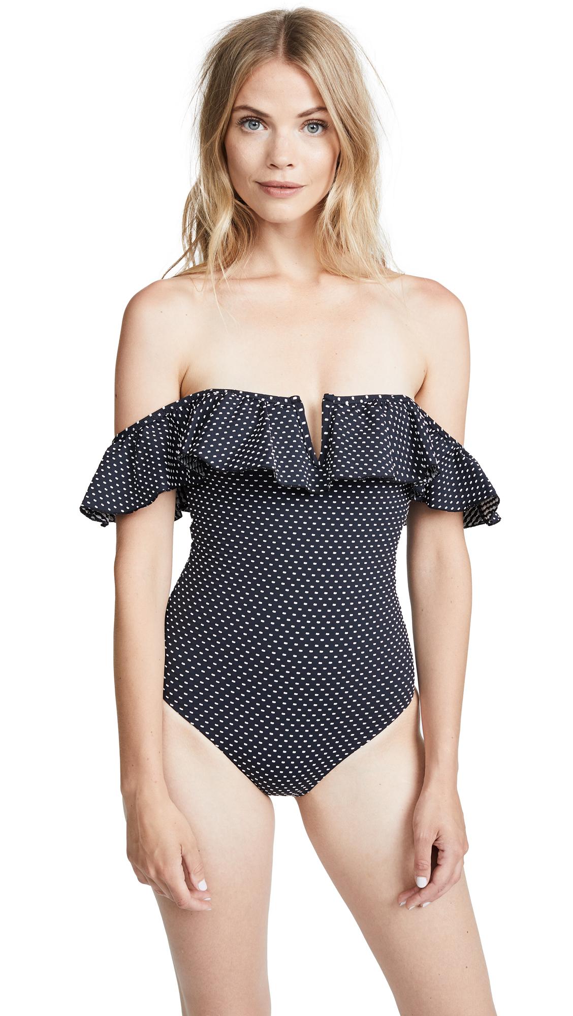 red carter off the shoulder one piece