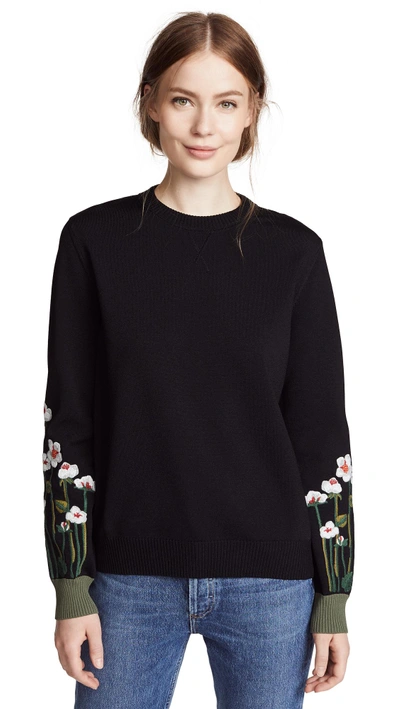 Shop Red Valentino Flower Sleeve Pullover In Nero