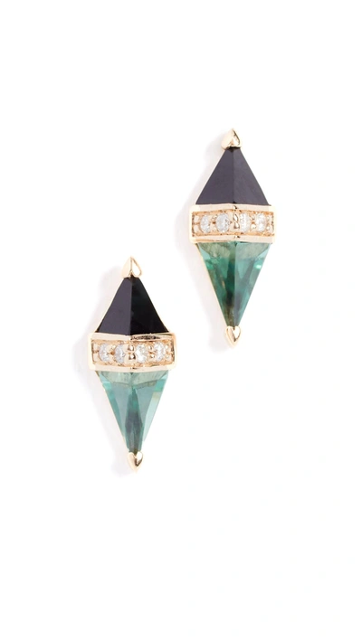 Shop Sorellina 18k Diamond / Sapphire Pietra Stud Earrings In Green/black