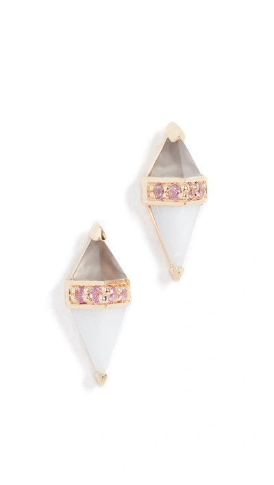 Shop Sorellina 18k Diamond / Sapphire Pietra Stud Earrings In Moonstone/white Onyx/pink