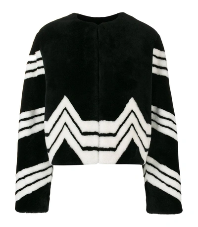 Shop Givenchy Black Chevron Stripe Faux Fur Jacket