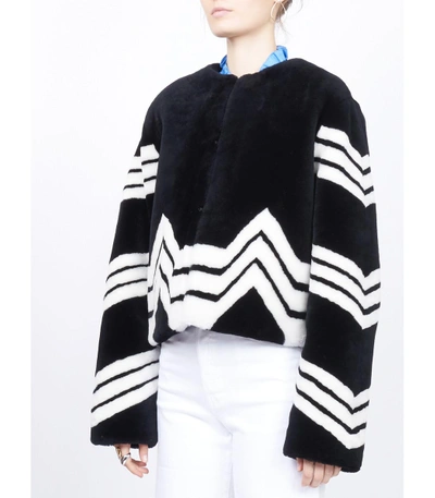 Shop Givenchy Black Chevron Stripe Faux Fur Jacket