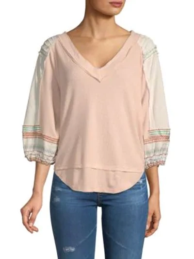 Shop Free People Embroidered Bubble-sleeve Top In Pink