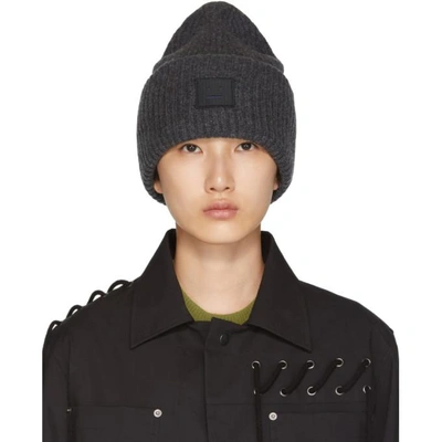 Shop Acne Studios Grey Pansy L Face Beanie In Charcoal Me