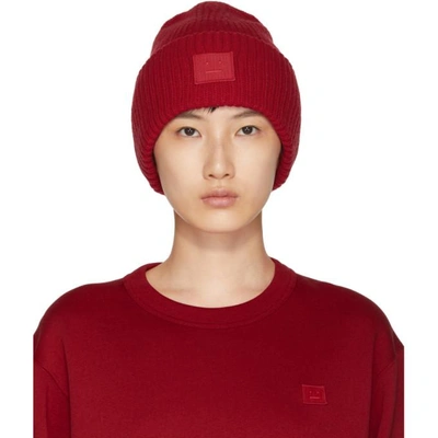 Shop Acne Studios Red Pansy N Face Beanie In Ruby Red