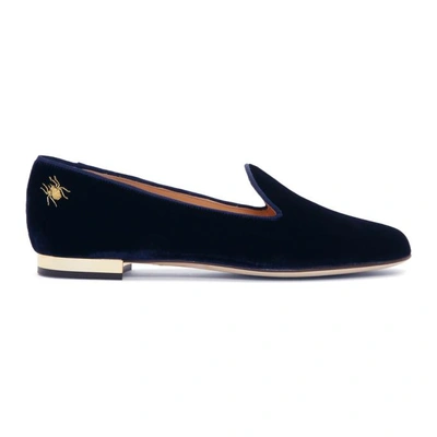 Shop Charlotte Olympia Navy Velvet Nocturnal Loafers In 1407 Navy