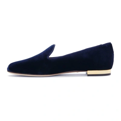 Shop Charlotte Olympia Navy Velvet Nocturnal Loafers In 1407 Navy