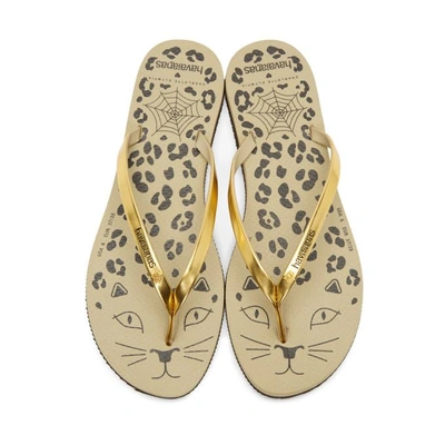 Shop Charlotte Olympia Beige And Gold Havaianas Edition Kitty Sandals In 8860 Gold