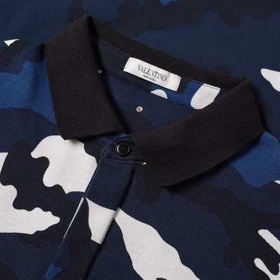 Shop Valentino Camo Print Polo In Blue