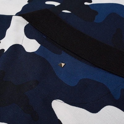 Shop Valentino Camo Print Polo In Blue