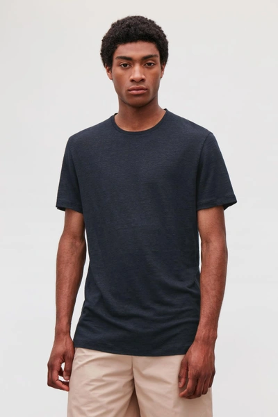 Shop Cos Regular-fit Linen T-shirt In Blue