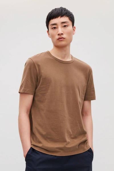 Shop Cos Brushed Cotton T-shirt In Beige