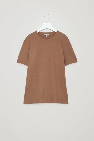 Shop Cos Brushed Cotton T-shirt In Beige