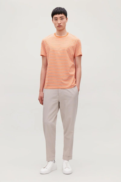 Shop Cos Striped Cotton T-shirt In Orange
