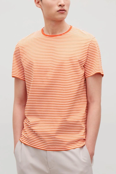 Shop Cos Striped Cotton T-shirt In Orange