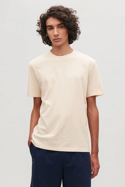 Shop Cos T-shirt With Rib Neck In Beige