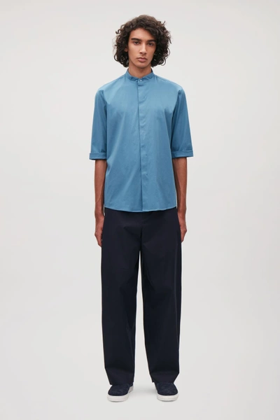 Shop Cos 3/4-sleeved Grandad Shirt In Blue
