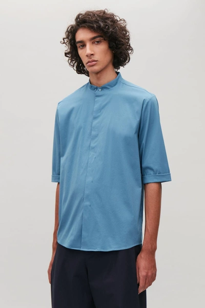 Shop Cos 3/4-sleeved Grandad Shirt In Blue