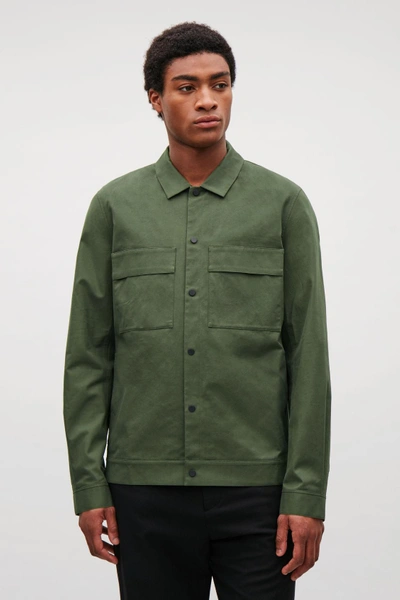 Shop Cos Cotton Shirt Jacket With Pockets In Green