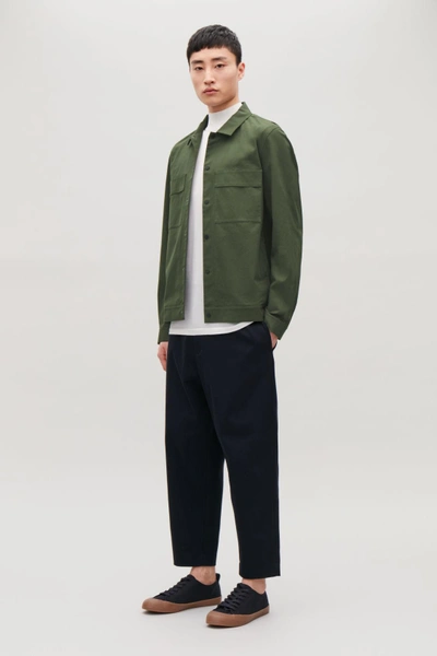 Shop Cos Cotton Shirt Jacket With Pockets In Green