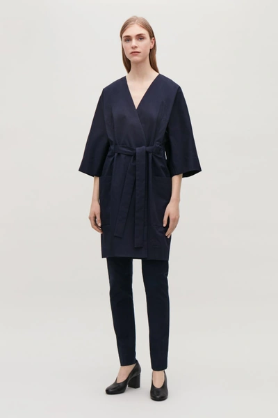 Shop Cos Belted Kimono-sleeved Coat In Blue