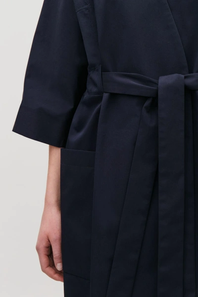 Shop Cos Belted Kimono-sleeved Coat In Blue