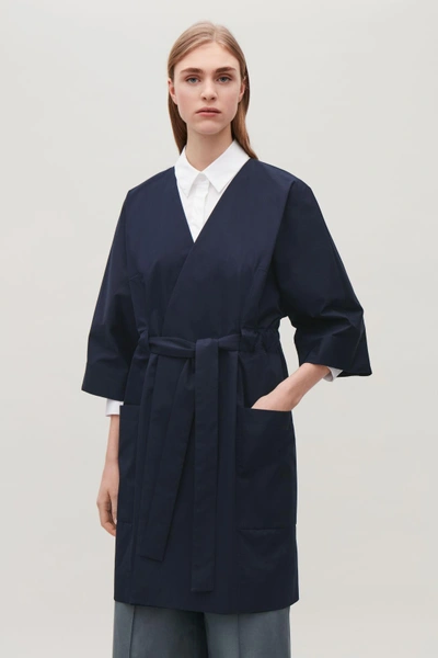 Shop Cos Belted Kimono-sleeved Coat In Blue