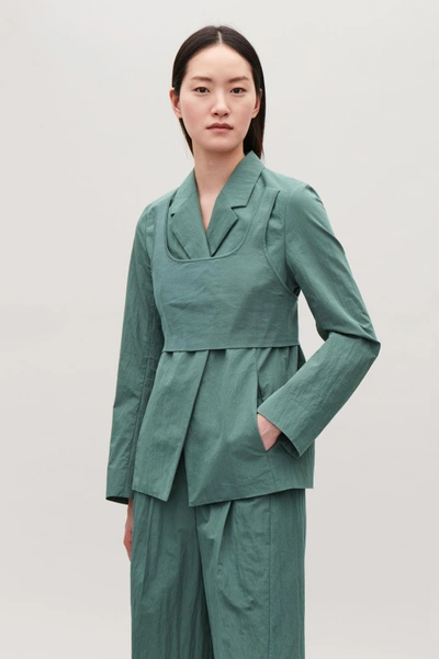 Shop Cos Woven-knit Blazer In Green