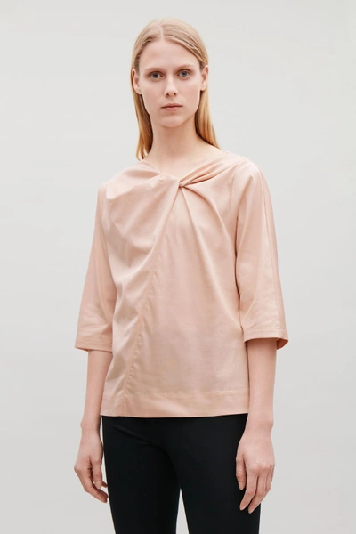Shop Cos Knot-detailed Cotton Top In Beige