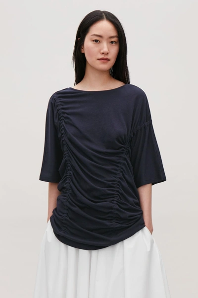 Shop Cos Gathered Jersey Tunic In Blue