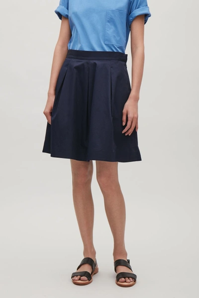 Shop Cos Flared Cotton Skirt In Blue