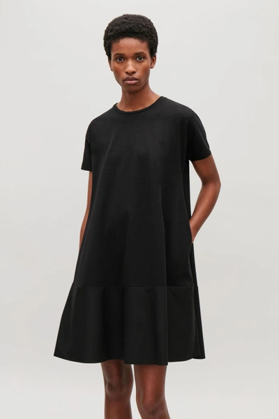 Shop Cos Contrast-panelled Jersey Dress In Black