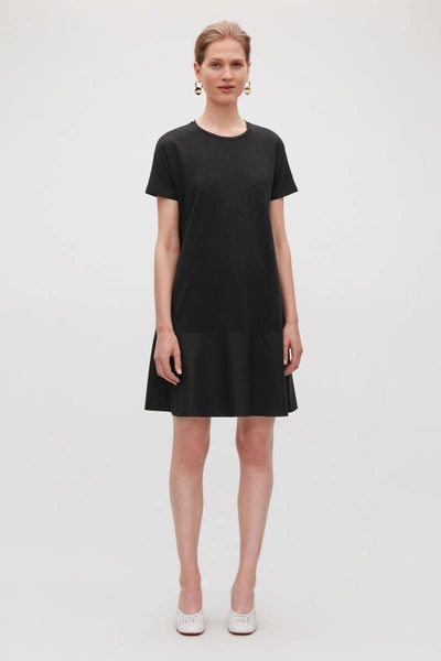 Shop Cos Contrast-panelled Jersey Dress In Black