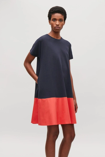 Cos Contrast-panelled Jersey Dress In Blue | ModeSens