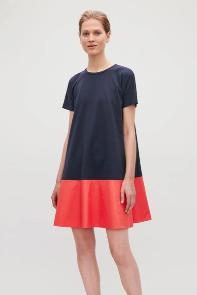 Shop Cos Contrast-panelled Jersey Dress In Blue