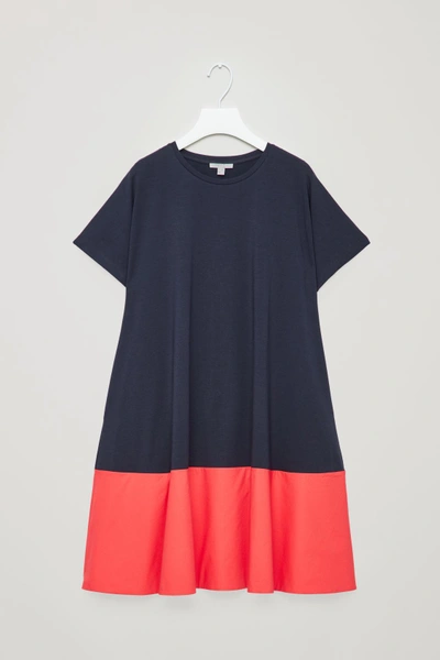 Shop Cos Contrast-panelled Jersey Dress In Blue